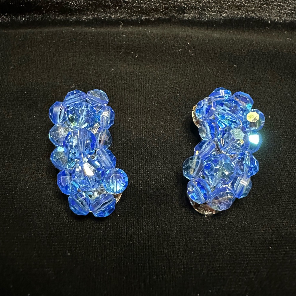 Blue Beaded Clip-On Earrings